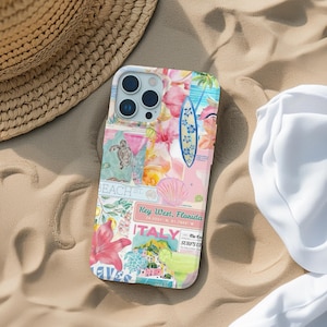 Euro Étui de téléphone collage plage été, plage de coque pour iPhone, fille noix de coco, coque d'iPhone, iPhone 15 Pro Max, iPhone 15, 14, 13, 12, 11, X, XR, 8