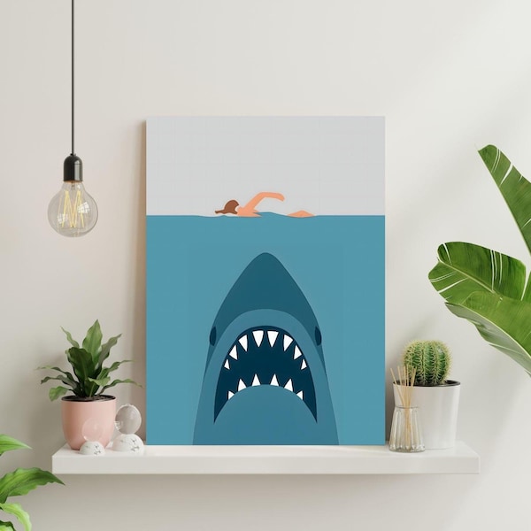 Jaws Movie Poster: Minimalist Shark Art, Retro Film Print (PDF Download