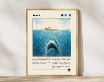 Famous Shark Movie Poster Jaws Movie Watercolor Cinematic Printable Retro Poster Movie Prints Wall Art Office Home Decor Instant Download
