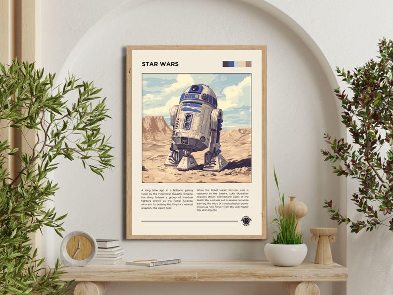 Retro R2-D2 Star Wars Movie Poster: Home Office Wall Art (digital ...