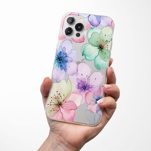 Watercolor Floral  Phone Case Pastel Clear Cover for iPhone 16 Pro 16e 15 14 13 12 11 fits Samsung S25 S24 S23 A56 A55 A54 A16 A15 & Pixel 9