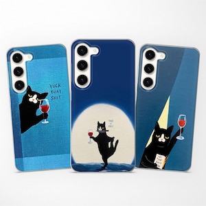 Aesthetic Cat Artwork Phone Case fits Samsung S25 Ultra S24 FE S23 S22 S21 fit Samsung A56 A55 A54 A53 A52s A36 A35 A16 A15 A14