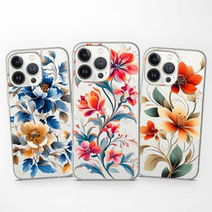 Flower Phone Case Transparent Cover for iPhone 16 Pro 16e 15 14 13 12 11 fits Samsung S25 S24 S23 A56 A55 A54 A16 A15 & Pixel 9