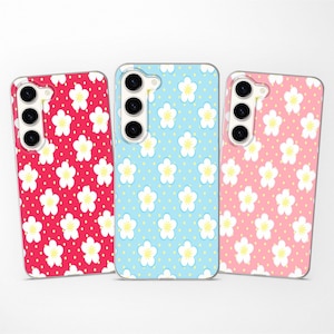 Cute Flower Pattern Polka Dot Berry Phone Case fits Samsung S25 S24 S23 Ultra S22 S21 S20 FE fit Samsung A56 A55 A54 A53 A52 A35 A16 A15 A14