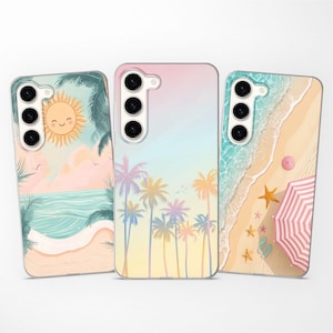 Aesthetic Summer Pastel Beach Sun Phone Case fits Samsung S25 S24 S23 Ultra S22 S21 S20 FE fit Samsung A56 A55 A54 A53 A52 A35 A16 A15 A14