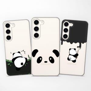 Cute Panda Clear Minimalist Funny Phone Case fits Samsung S25 Ultra S24 FE S23 S22 S21 fit Samsung A56 A55 A54 A53 A52s A36 A35 A16 A15 A14