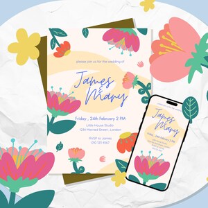 Bearbeitbare und druckbare Hochzeitseinladung l Handgezeichnete Hochzeitseinladung für süße Paare l Hochzeitseinladung l Druckbare Canva-Vorlage