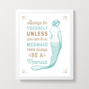 Mermaid Wall Print, Girls Room Decor, Mermaid Nursery, Nursery Wall Art, Mermaid Bathroom Decor, Mermaid Gift, Mermaid Vibes, Mother's Day