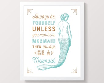 Mermaid Wall Print, Girls Room Decor, Mermaid Nursery, Nursery Wall Art, Mermaid Bathroom Decor, Mermaid Gift, Mermaid Vibes, Mother's Day