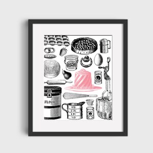 Vintage Baking Wall Print, Black and White Wall Print, 8 x 10 Wall Art, Kitchen Decor, Home Decor, Foodie, Mother's Day Gift, Gift for Mom