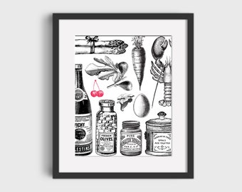 Vintage Kitchen Wall Print, Black and White Wall Print, 8 x 10 Wall Art, Kitchen Decor, Home Decor, Foodie, Mother's Day Gift, Gift for Mom