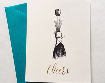 Cheers Vintage Card,  Happy New Year Card, Holiday Card, Wedding Card, Champagne Toast Card, Handmade Card, Happy Holidays, Congratulations