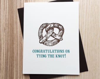 Pretzel Wedding Card, Vintage Wedding Card, Food Pun, Vintage Pretzel Card, Tying the Knot Card, Funny Wedding Card, Gay Wedding Card