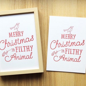 Home Alone, Merry Christmas ya Filthy Animal, Letterpress Wall Print 5x7, Christmas Decor, Home Decor, Typographic Wall Print, Holiday Deco