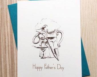 Fathers Day Card, Vintage Fathers Day Card, Food Pun Card, Beer & Pretzel Card, Foodie Card, Handmade Card, Happy Fathers Day