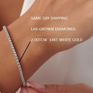 Lab Grown Diamond Tennis Bracelet: 14K Gold, Round Cut, 2.00 Carat