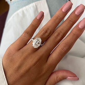 5 Carat Oval Lab Grown Diamond Ring / Double Hidden Halo Pave Engagement Ring / Cathedral High Set Oval Cut Ring / 5 CT Oval CVD Diamond