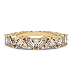 Lab Grown Baguette Ring | 14K Gold Minimalist Promise Band | Half Eternity Wedding Ring | Unique Sparkling Eternity Ring