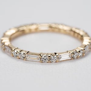 Baguette Cut Lab Grown Diamond Half Eternity Band, Stackable Diamond Wedding Band, CVD Diamond Matching Band, 14K Solid Gold Band For Her