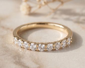 Fedi nuziali eternity con diamanti creati in laboratorio, fede nuziale delicata, anello impilabile per anniversario in oro 14 carati