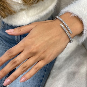 4.59 Carat Round Cut Lab Created Diamond Bangle Bracelet, Gold cuff bracelet, 14k White Gold Tennis Bracelet, 14k gold bracelets for women
