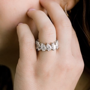 3.7 CT Pear Cut Eternity Band, Pear Cut Lab Grown Diamond Full Eternity Ring, White Gold Eternity Band / Stacking Pear Wedding Band