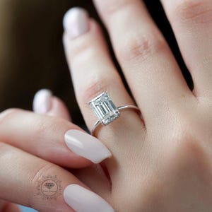 Emerald Cut Diamond Engagement Ring, 2 Ct IGI Certified E/VS1 Lab Created Diamond, Hidden Halo, 14k Yellow Gold