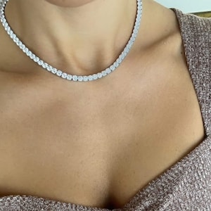 14kt Lab Diamond Tennis Necklace, 20 Carat IGI Certified Diamond Chain, Top Quality 4 Prong Lab Grown Diamond Tennis Necklace, Luxury Gift