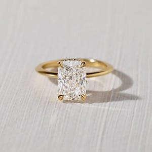 4 Carat Lab Diamond Ring, 4 CT Elongated Cushion Diamond, Elongated Cushion Cut Engagement Ring / 14k Yellow Gold, 14kt Engagement Ring