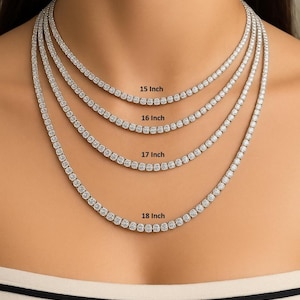 2 MM Round lab grown diamond tennis Necklace, lab tennis Necklace, 14k gold diamond tennis necklace for gold dainty necklace