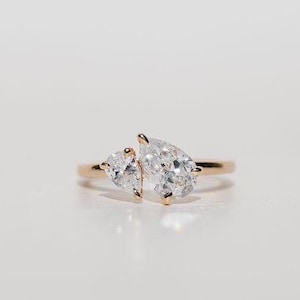 3 CT Pear Cut Toi et Moi Moissanite Diamond Ring / Two Stone Pear Cut Engagement Ring / 14K Yellow Gold Double Stone Pear Cut Ring For Woman