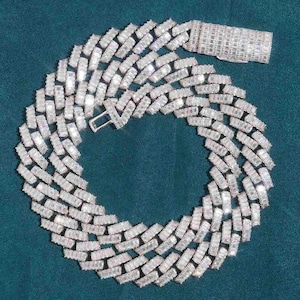 12 MM Kubański Łańcuch Ogniwowy Baguette Ice Out Łańcuch 925 Starling Silver Hip Hop Łańcuch Niestandardowy Łańcuch Ogniwowy Niestandardowy Łańcuch Zatrzaskowy Dla Mężczyzn