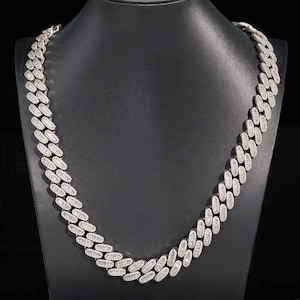 Okrągły i bagietkowy łańcuszek Moissanite Iced Out 14 mm łańcuszek kubański Miami z niestandardowym zapięciem literowym łańcuszek hip-hopowy 925 Starling Silver