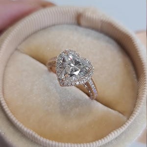 3Ct Heart Cut Moissanite Diamond Look Engagement Ring 14K Gold Side Round Stone Hidden Halo Luxury Wedding Ring Dainty Promise Ring For Her.