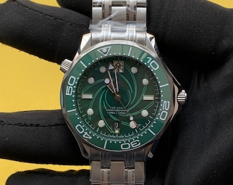 Reloj vintage para Seamaster Diver con esfera verde, automático suizo, de pulsera para hombre.