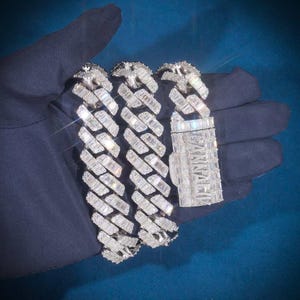14 MM Ice Out Custom Chain Baguette Cuban Link Chain Custom Claps 925 Starling Silver Hip Hop Chain For Man