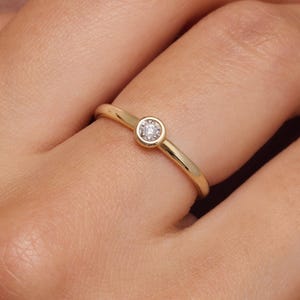 14k Solid Gold Single Stone Ring Bezel Set Solitaire Ring Stackable Diamond Solo Ring Minimalist Solitaire Diamond Ring For Woman