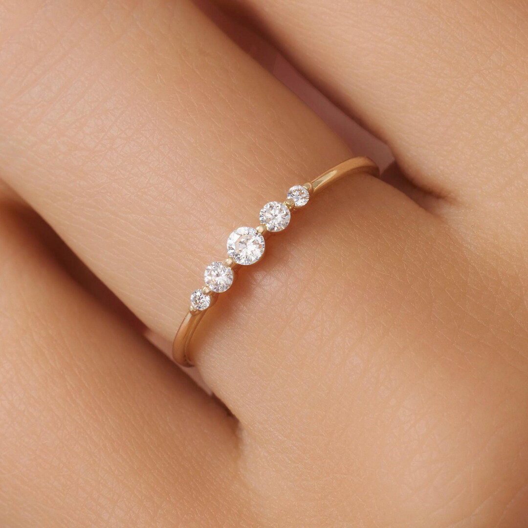 14K Gold Round Cut Moissanite Wedding Ring, Half Eternity Engagement ...