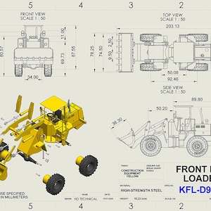 Front End Loader A1 Technical Drawing Engineer Design Blueprint High ...