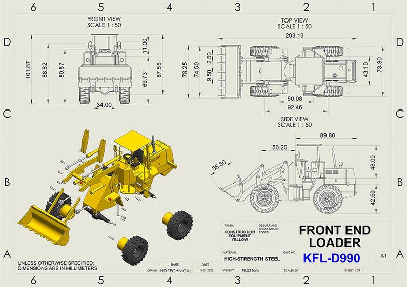 Front End Loader A1 Technical Drawing Engineer Design Blueprint High ...