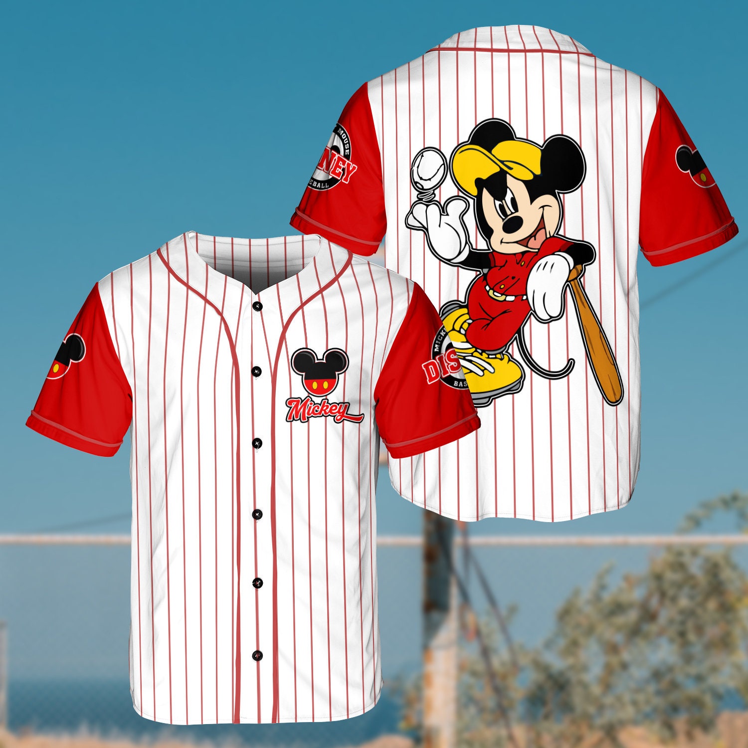 Mickey Mouse Red White Baseball Jersey