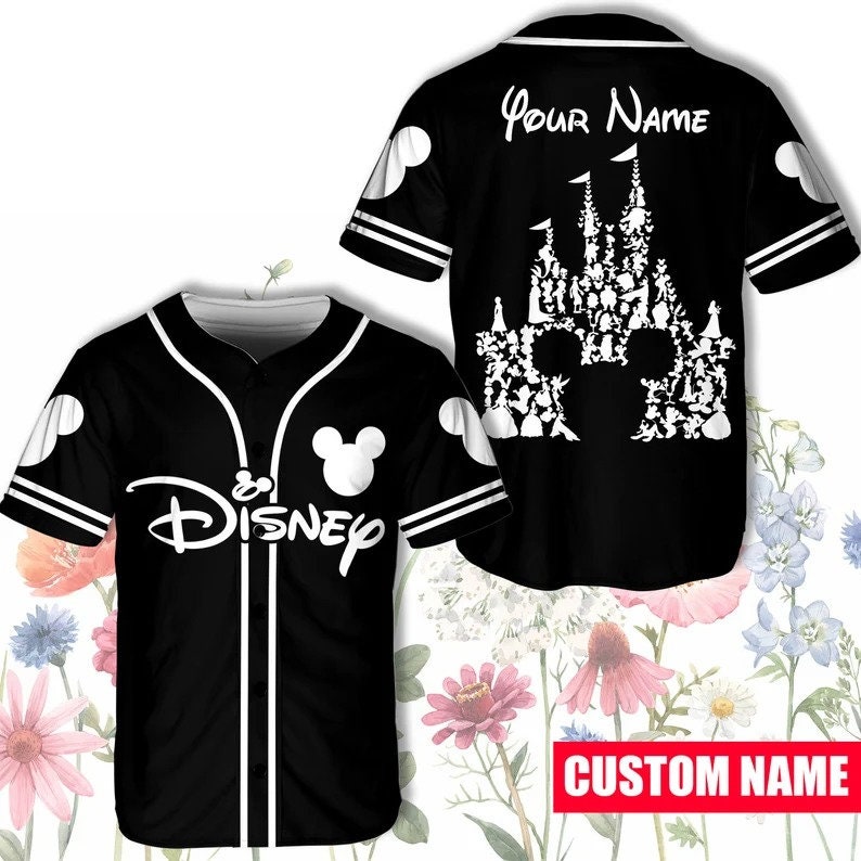 Disney Black White Custom Name Baseball Jersey