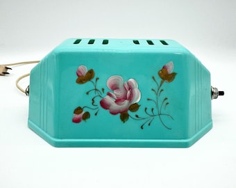 Vintage leeslamp uit het midden van de eeuw | Hoofdeindelamp met bloemen | Robin Egg blauw en roze