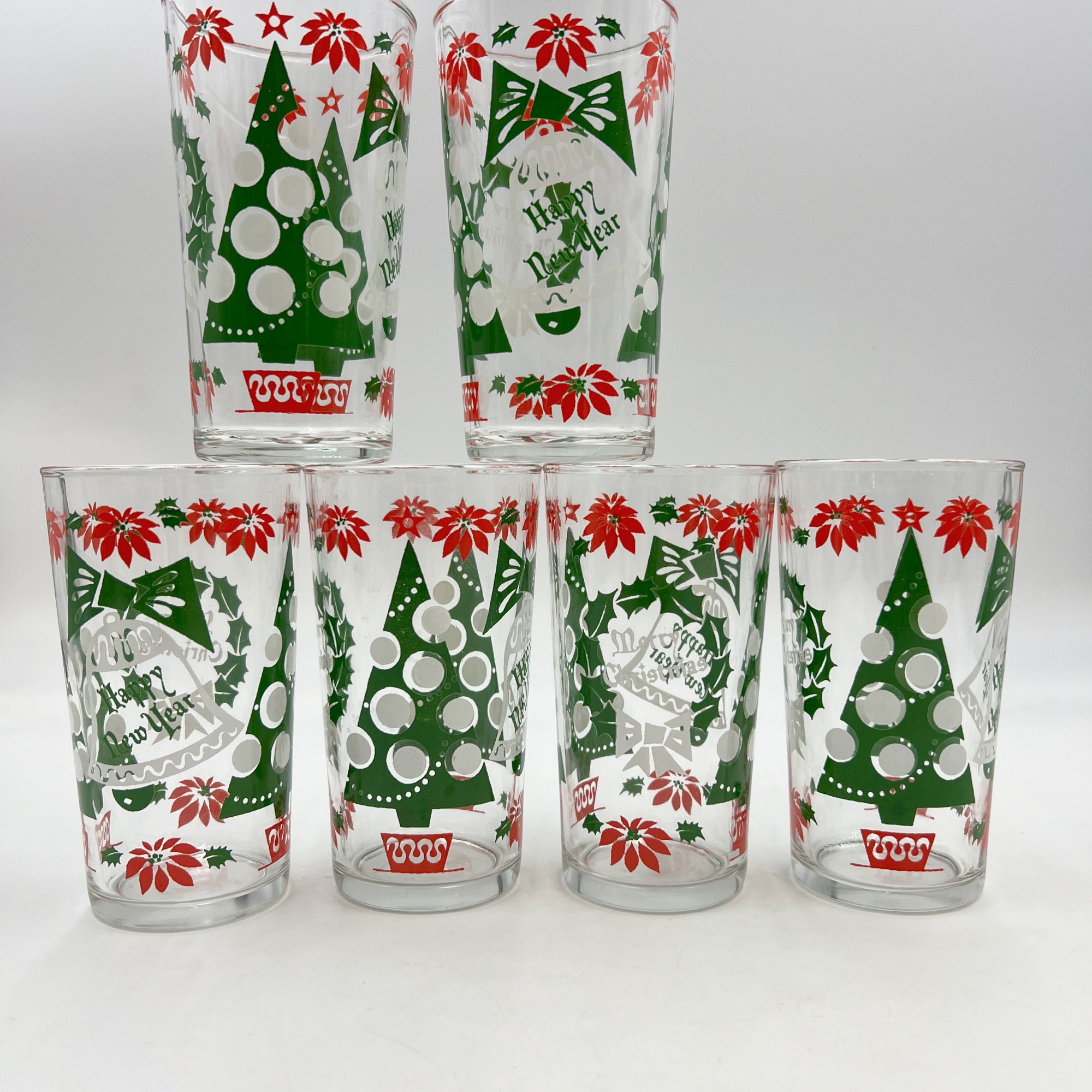 Vintage 1950s Christmas Drinking Glasses Set of 6 Hazel Atlas merry ...