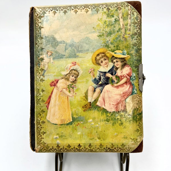 Antique Victorian Photo Album with Children on Cover | Made in Germany |