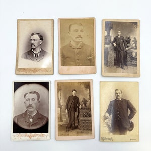 Vintage lot van 6 oude foto's | Kastkaarten van mannen uit het einde van de 19e eeuw
