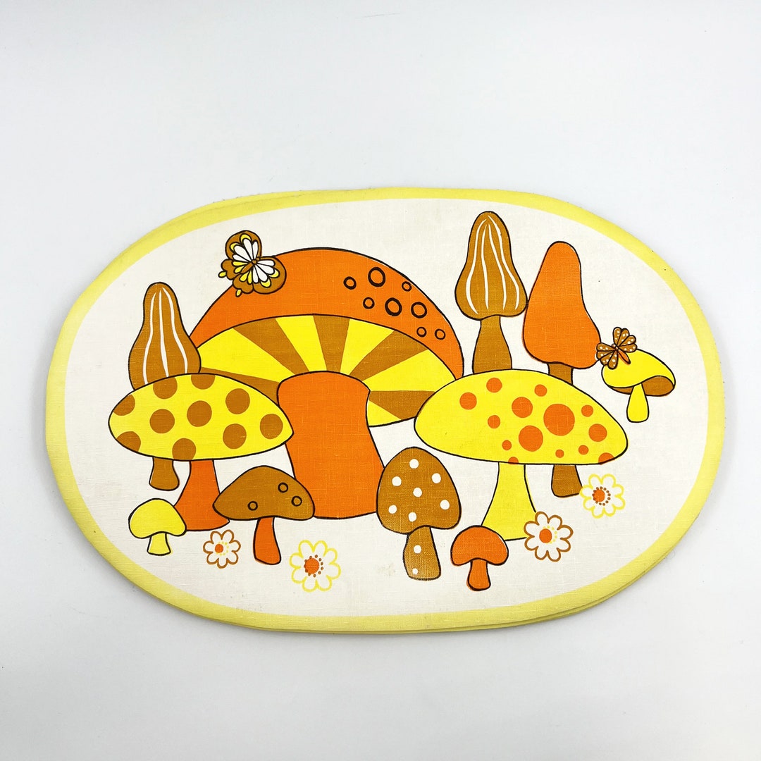 Vintage Mushroom Placemats 1970s Vinyl Toadstools and Etsy