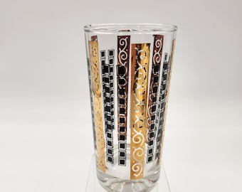 Vintage Mid Century Modern Trinkgläser: Schwarz & Gold gestreift 6er Set