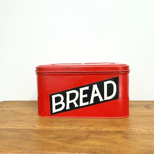 Vintage Metal Bread Box |  1940s Painted Red Storage Box with Hinged Lid