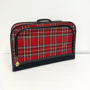 Vintage 1960s Red Plaid Suitcase | Soft Side Overnighter